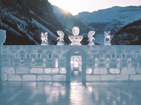 The ice sculpture on frozen Lake Louise at Chateau Lake Louise