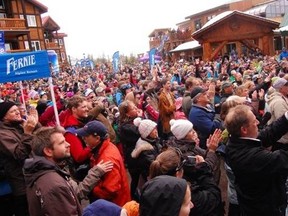 Spring ski party in the Canadian Rockies, Fernie Alpine Resort