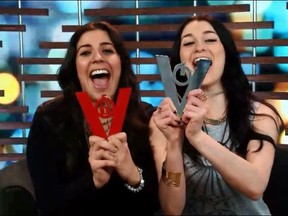 Sabrina and Rachelle celebrate their being removed from the block on Big Brother Canada.