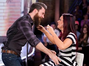 Kenny Brain greets Sarah Miller shortly after they were eliminated from Big Brother Canada in a double eviction episode Thursday night.