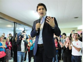 Liberal Leader Justin Trudeau speaks at a campaign rally in Okotoks on Thursday.
