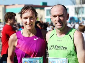 Lisa Harvey, left, and Jeremy Deere, won the women’s and men’s 10 km titles in the Sport Chek Mother´s Day Run & Walk on Sunday.