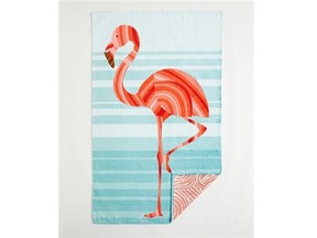 Slim Beach Towel (Tide & Pool, www.tideandpool.com, $90): I simply could not resist this one. A whimsical flamingo set against a cool blue backdrop is too cute to pass up. And the best part? It is double-sided, so it will still have you looking chic when the towel is flipped at the edges.