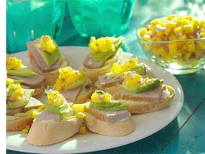 Ahi tuna avocado and mango salsa sandwich is a sweet and salty sandwich fit to impress any guest — gluten-free or not. 
 Courtesy Andrea Holwegner