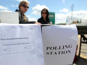 A polling station used for the CFLPA voting outside McMahon Stadium.