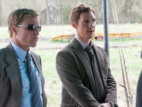 SCENE 3.2 / Exterior Friends of Christ Revival (1995) - Marty and Cohle listen to the preachers sermon. / Photo: Skip Bolen/HBO

HBO's "True Detective" Season 1
Director: Cary Fukunaga

Matthew McConaughey: Rustin Cohle
Woody Harrelson:  Martin Hart
Shea Whigham: Joel Theriot