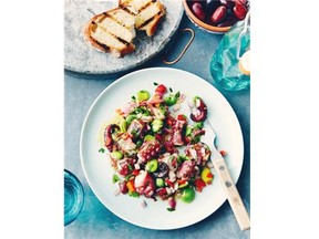 Octopus is a quintessential ingredient in Portuguese cooking, says Carla Azevedo, author of Pimentos & Piri Piri. Here the mollus is teamed with seasonal broad beans in a colourful salad.
