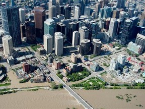 An aerial view of the flooded downtown Calgary June 22, 2013.
