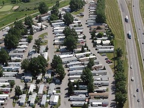 An aerial view of the Midfield Mobile Home Park in northeast Calgary. The city announced this week it plans to close it by 2017.