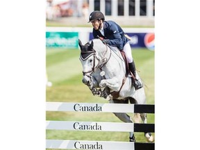 American Kent Farrington rides Uceko to victory at the $400,000 Pan American Cup held at Spruce Meadows on Sunday.