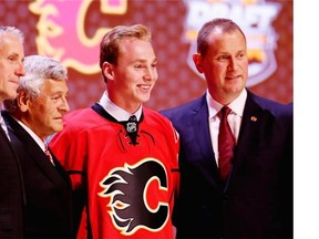 Sam Bennett is selected fourth overall by the Calgary Flames during the first round of the 2014 NHL Draft at the Wells Fargo Center on June 27, 2014 in Philadelphia, Pennsylvania.