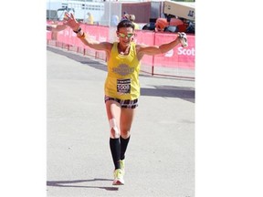 Beverly Anderson-Abbs won the Wild Rose Brewery 50k Ultra women in Calgary on Sunday. The Red Bluff, Calif., native grew up in Calgary, moving away 26 years ago.