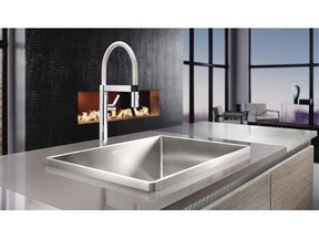 Blanco 
 Blanco Attika single sink with raised edges may not be practical for cleanup but looks good.