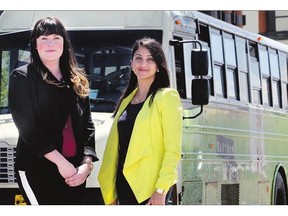 Neha Khare, CrossIron Mills marketing director, right, with tourism manager Kayla Seib, says the Shopping Shuttle bus is aimed at satisfying "feedback and requests" for public transportation.