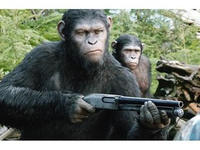 Caesar, portrayed by Andy Serkis, in a scene from Dawn of the Planet of the Apes.