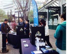 The Calgary Chamber of Commerce held a new membership drive along Stephen Avenue, just outside its office, on Tuesday morning.