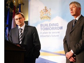 Calgary Herald/Files Former Alberta premier Ed Stelmach and Energy Minister Mel Knight released the government’s policy on resource royalties.