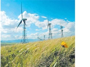 Calgary Herald/Files 
 A line of turbines catch the breeze at the Canadian Hydro wind farm on Cowley Ridge east of Crowsnest Pass.