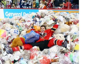 Calgary Hitmen forward Pavel Padakin scored the first goal against the Medicine Hat Tigers to trigger the 2013 Teddy Bear Toss last fall. He is the only two-time Teddy Bear Toss scorer in the Western Hockey League club’s history.