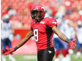 Calgary Stampeders defender Fred Bennet reacts to a play against the Montreal Alouettes in the season opener. With officials cracking down, the number of penalties is soaring, which often leads to player frustration.