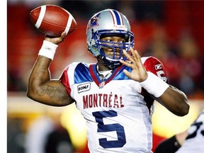 Adrian McPherson, seen here during his days with the Montreal Alouettes, is out of the Stamps plans with an injured hand.