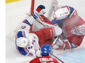 Canadiens goalie Carey Price was in obvious pain after being run into by the Rangers’ Chris Kreider during the second period of Saturday’s game at the Bell Centre.