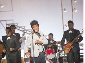 Chadwick Boseman portrays James Brown in Get On Up.