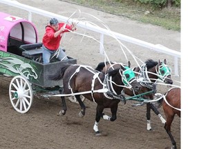 Chickwagon Powered by Osteria de Medici chuckwagon driver Kris Molle drove his team down the final stretch during heat 6 of the Rangeland Derby at the Calgary Stampede on Sunday night.