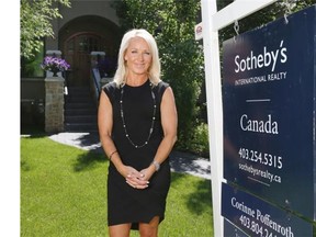 Corinne Poffenroth of Sotheby’s International Realty Canada in front of a luxury home in Mount Royal she has listed for sale.