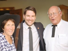 Coun. Evan Wooley (centre) is joined by Rev. Dr. Jean Morris, minister at Grace Presbyterian Church and Bob Ermter, chair of the church’s Congregational Life Committee at the recent Stampede Extravaganza musical benefit concert in support of Servants Anonymous Society.