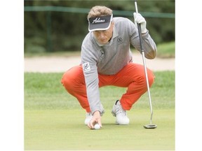 Two-time Masters champion Bernhard Langer, who is leading the Charles Schwab Cup race on the Champions Tour with five wins this season, lines up a putt during Thursday's pro-am round at Canyon Meadows. He'll be one of the favourites at the Shaw Charity Classic, which begins on Friday.