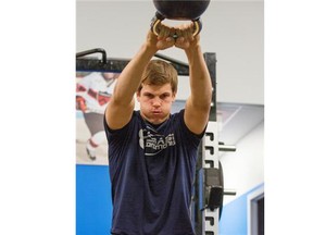 Red Deer Rebels centremen Conner Bleackley of High River works on his fitness at Crash Conditioning earlier this month. The Rebels captain has a chance to be selected in the first round of Friday’s NHL Entry Draft.