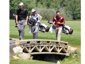Defending ATB Financial Classic champion Joe Panzeri, far right,  practices a few rounds at the Sirocco Golf Club.