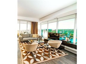 The development’s great room features large windows that offer sweeping views.