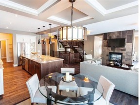 The dining area in the Bordeaux show home by Cornerstone Homes in Green Haven, near Okotoks. Courtesy, Cornerstone Homes.