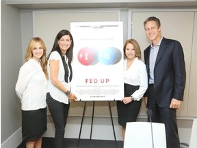 Fed Up director Stephanie Soechtig, from left, co-producer Laurie David, narrator Katie Couric and Dr. Mark Hyman attend a news conference about the documentary May 1 in New York.