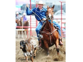 Adam Carlson had a time of  22 seconds in the tie down roping at the 78th annual Ponoka Stampede.