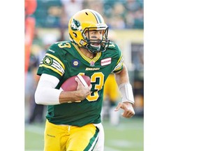 Edmonton Eskimos quarterback Mike Reilly is especially adept running the ball, which will pose challenges for Calgary on Thursday.
