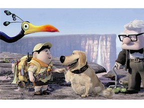 A boy, Russell, and a dog called Dug help grumpy old man Carl fulfil his childhood dream in the animated movie Up.