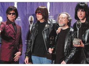 The music of Dee Dee, left, Johnny, Tommy and Marky Ramone, seen at the 2002 Rock and Roll Hall of Fame induction, was so fantastically dumb it could only be considered genius.