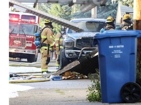 Fire crews were on scene at a home on Fairmont Drive SE after the garage caught fire in Calgary on Sunday, Aug. 31, 2014.