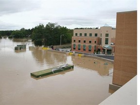 The FloodBreak gates made by a Houston-based firm are shown in action protecting Lourdes Hospital in Binghampton, N.Y., in 2010. The gates are activated by flood water, meaning they do not to be manually deployed in the event of a sudden deluge.