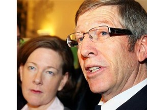 Former premier Alison Redford is pictured with Calgary Chief of Police Rick Hanson in 2012. The provincial government paid Calgary police more than $600,000 to provide added protection to Redford.