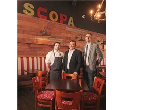 From left, Sheldon Guindon, John Robarts and Tim Ormond show off Scopa, what they call a “Neighbourhood Italian” restaurant, at 2220 Centre St. N.