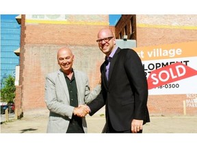 Gavin Young/Calgary Herald 
 Joe Starkman, president of Knightsbridge Homes with Calgary Municipal Land Corp. president and CEO Michael Brown, after securing the plot for the N3 development.