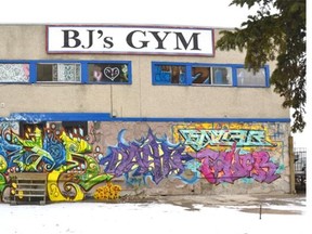 Graffiti covers the south wall of the long-standing BJ’s Gym in the East Village.