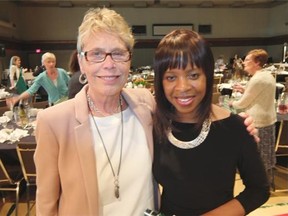 Irene MacDonald is a retired Calgary school teacher who started the Calgary chapter dinner and is the co-chair of the Lantern Fund. She is shown with CBC Calgary’s Nadia Stewart. The Calgary dinner is the largest Breaking Bread dinner in the country.