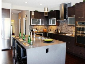 The kitchen in the Harmony show home by Landmark Homes in Sunset Ridge. Andrea Cox for the Calgary Herald