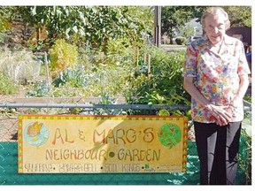 Marg standing by Al and Marg’s garden for Adrienne Beattie story. (Supplied photo/Calgary Herald) For Real Life story by Adrienne Beattie.