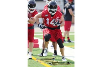 Matt Walter practises with the team at McMahon Stadium on Tuesday, a welcome sight for the CFL squad, devastated with injuries at the running back position.